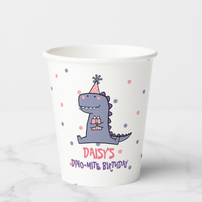 Gobelets En Papier Filles Dino-Mite Coupe de papier d'anniversaire (Recto)