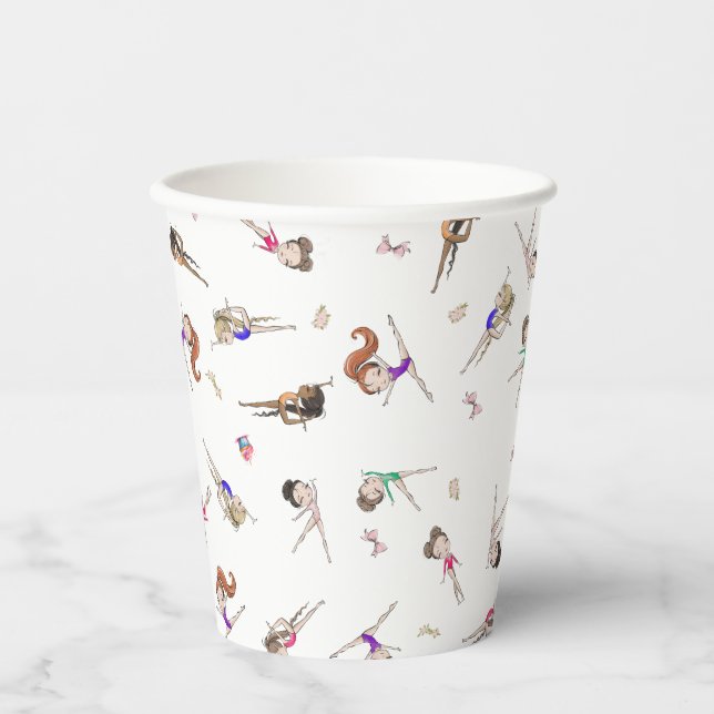 Gobelets En Papier Filles Gymnastique Blanc Anniversaire Coupes de pa (Recto)