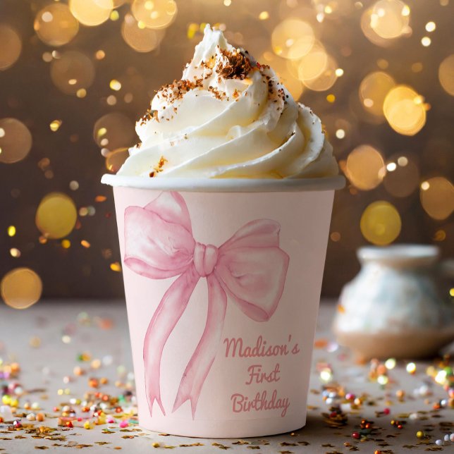 Gobelets En Papier Filles Juste Wanne Be One Rose Bow Coquette Annive (Créateur téléchargé)