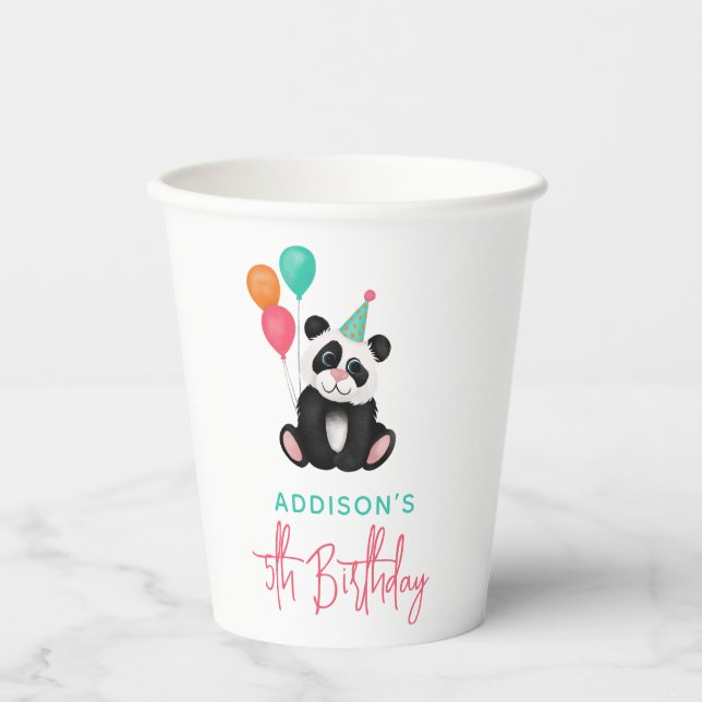 Gobelets En Papier Filles mignonne Jungle Panda Ours 5ème anniversair (Recto)