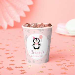 Gobelets En Papier Filles mignonne Pingouin Rose Anniversaire de enfa