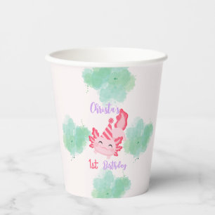 Gobelets En Papier Filles mignonne rose Axolotl Premier Anniversaire 