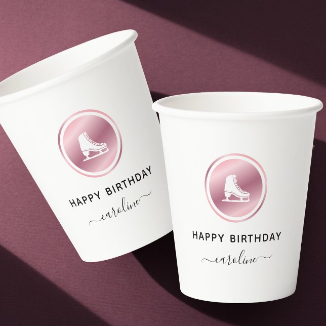 Gobelets En Papier Filles Patinage artistique Anniversaire Rose Patin (Créateur téléchargé)