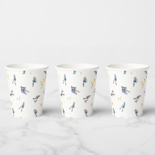 Gobelets En Papier Filles Patinage sur glace, Hockey Blue Gold Annive