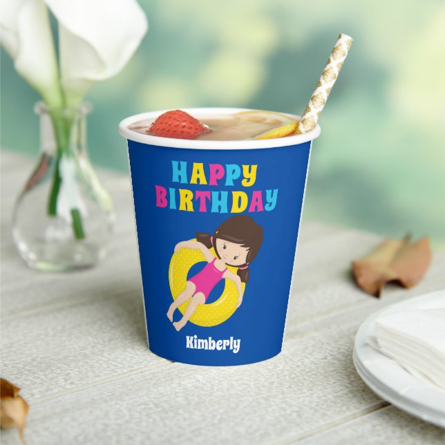 Gobelets En Papier Filles Pool Party Cute Anniversaire de enfant pers (Insitu)