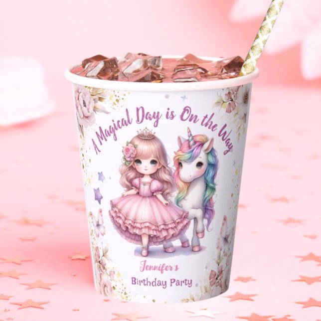 Gobelets En Papier Filles Princesse Unicorn Anniversaire fête d'anniv (Créateur téléchargé)