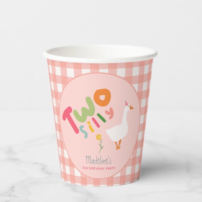 Gobelets En Papier Filles rose deux oie sotte rose 2e anniversaire (Recto)