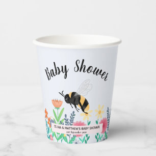 Gobelets En Papier Filles Whimsical Bumblebee Bee Baby shower Floral