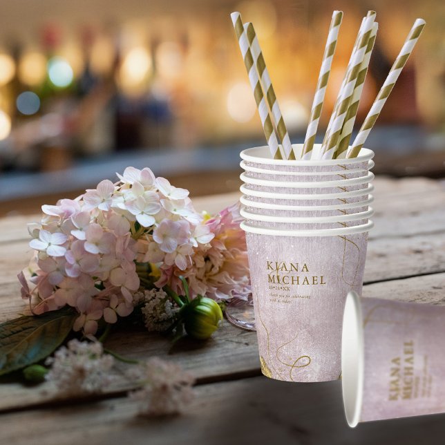 Gobelets En Papier Fine Lines Gold Abstrait Mariage V1 Mauve ID867 (Créateur téléchargé)