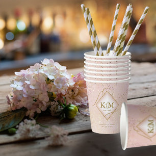 Gobelets En Papier Fine Lines Gold Abstrait Mariage V2 Blush ID867