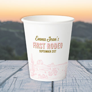 Gobelets En Papier First Rodeo Pink Cactus Cowgirl 1st Birthday