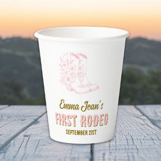 Gobelets En Papier First Rodeo Pink Floral Cowboy Boots 1st Birthday