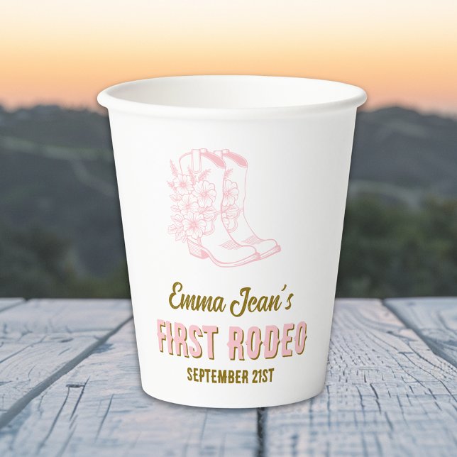 Gobelets En Papier First Rodeo Pink Floral Cowboy Boots 1st Birthday (First Rodeo Pink Floral Cowboy Boots 1st Birthday Paper Cups)