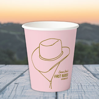 Gobelets En Papier First Rodeo Pink Simple Cowboy Hat 1st Birthday