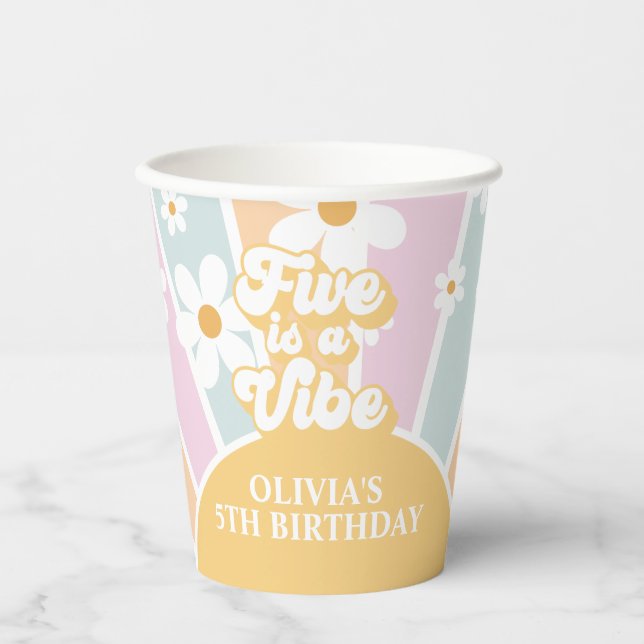 Gobelets En Papier Five est Vibe Retro Sunshine pastel Anniversaire (Recto)