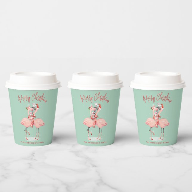 Gobelets En Papier Flamant rose rose tropical avec chapeau de Père No (Multi)