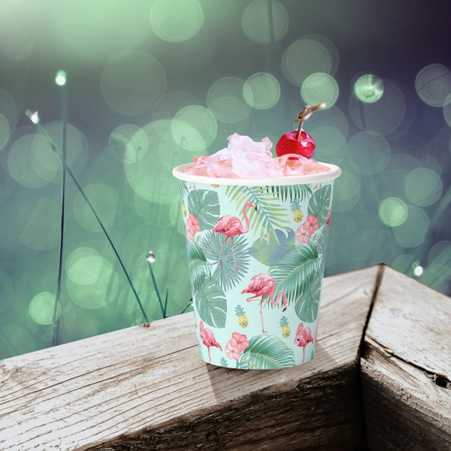 Gobelets En Papier Flamant rose tropical, Palmiers, Ananas Motif ID92 (Créateur téléchargé)
