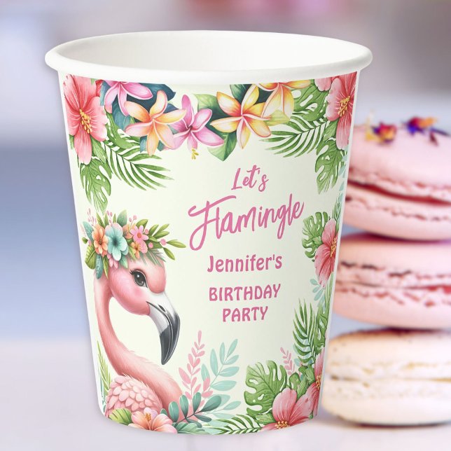 Gobelets En Papier Flamingle Girl Flamant rose rose papier d'annivers (Créateur téléchargé)