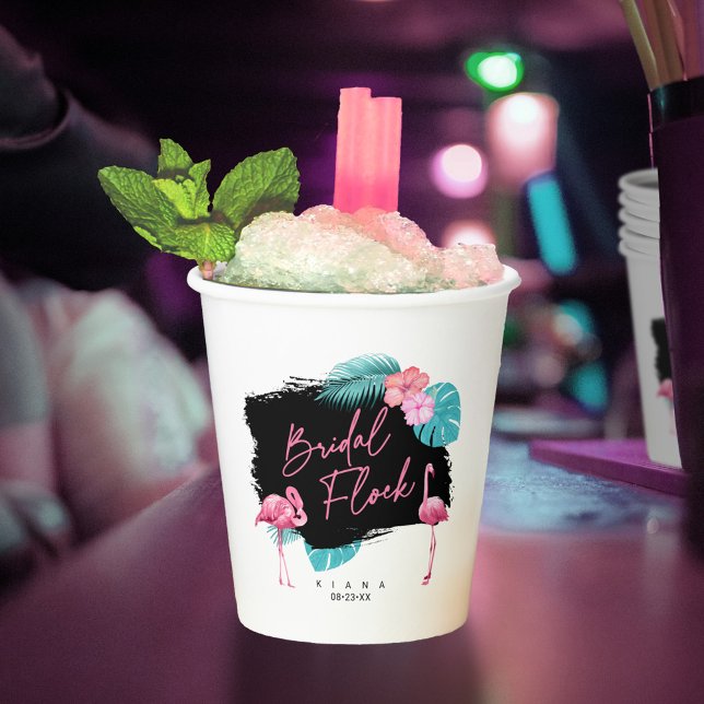 Gobelets En Papier Flamingo Demoiselle d'Honneur Troupeau de Mariage  (Créateur téléchargé)