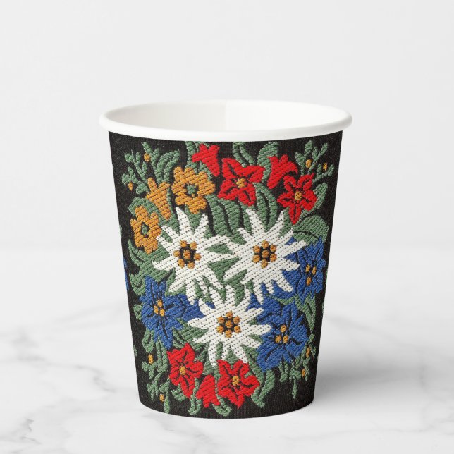 Gobelets En Papier Fleur alpine suisse Edelweiss  (Gauche)