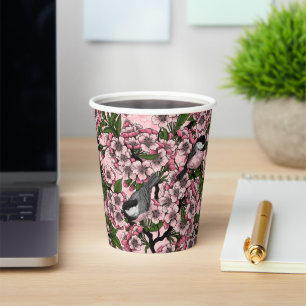 Gobelets En Papier Fleur de cerisiers et poulets roses