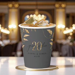 Gobelets En Papier Fleur de feuille d'or 20e anniversaire ID1169