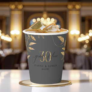 Gobelets En Papier Fleur de feuille d'or 30e anniversaire ID1169
