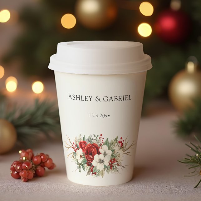 Gobelets En Papier Fleur d'hiver de Noël élégante (Créateur téléchargé)