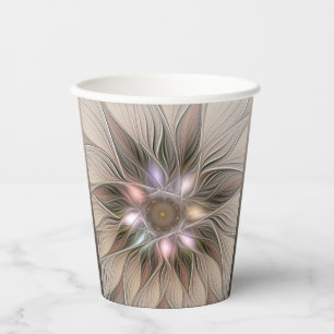 Gobelets En Papier Fleur joyeuse abstraite beige marron floral fracta