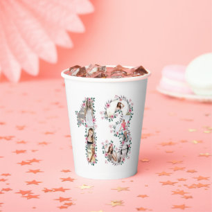 Gobelets En Papier Fleur rose 13e anniversaire fille photo Collage bl