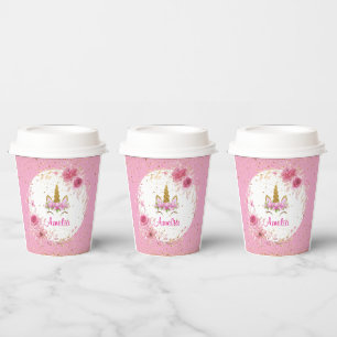 Gobelets En Papier Fleur rose Fête d'anniversaire licorne
