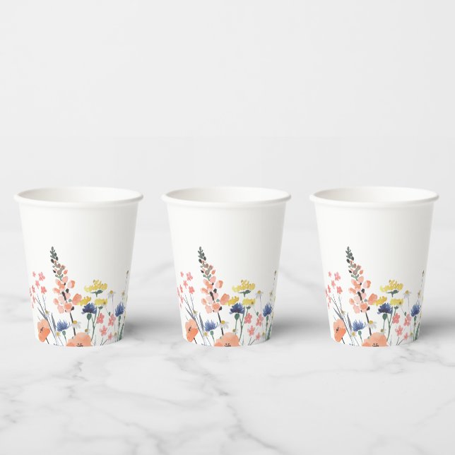 Gobelets En Papier Fleur sauvage aquarelle florale baby shower tasse  (Multi)