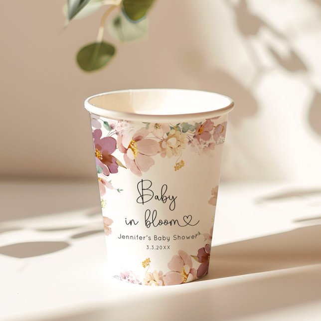 Gobelets En Papier Fleur sauvage bébé en baby shower fleuri (Créateur téléchargé)