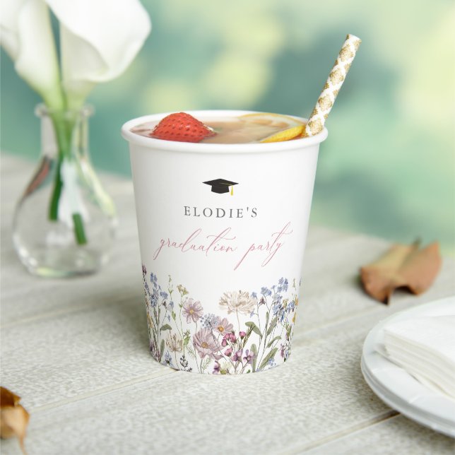 Gobelets En Papier Fleur sauvage Graduation Party Papier Coupe Floral (Insitu)
