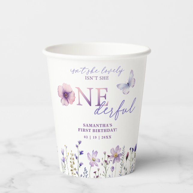 Gobelets En Papier Fleur sauvage Onederful 1st Birthday Tasses de pap (Verso)