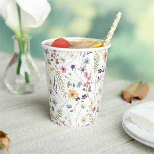 Gobelets En Papier Fleur sauvage Papillon Baby shower de jardin Coupe