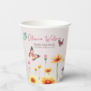 Gobelets En Papier Fleur sauvage Papillons Baby dans le Baby shower e