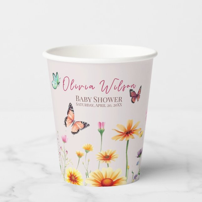 Gobelets En Papier Fleur sauvage Papillons Baby dans le Baby shower e (Recto)