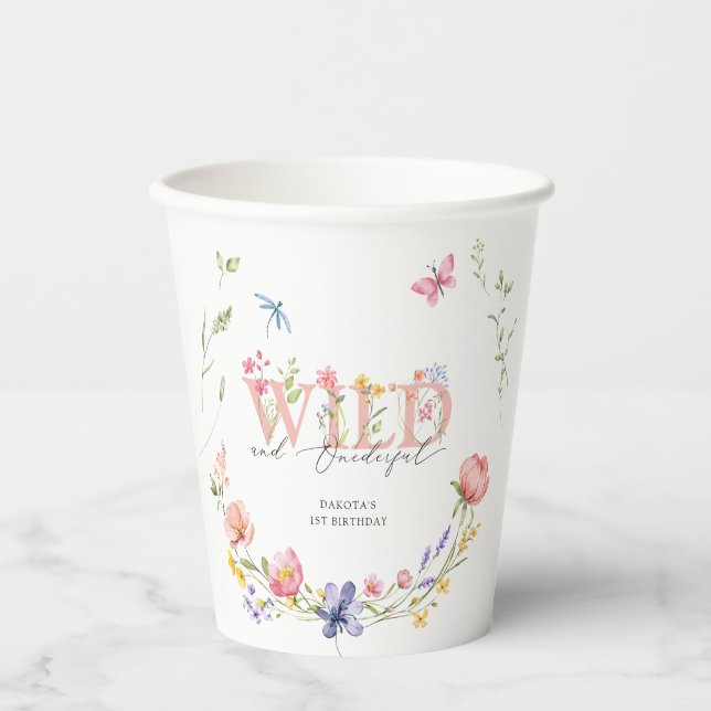 Gobelets En Papier Fleur sauvage Wild & Onederday 1er anniversaire (Recto)