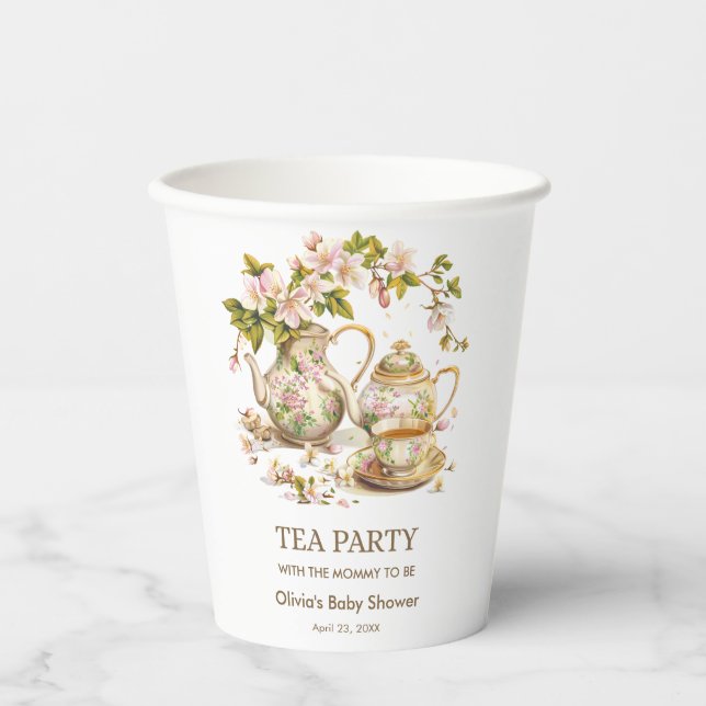 Gobelets En Papier Fleur Teapot Tea Party Temps pour le Baby shower d (Recto)