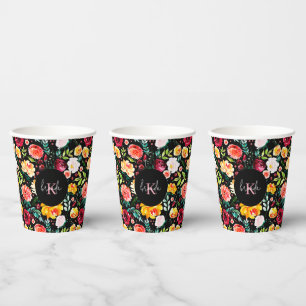 Gobelets En Papier Fleurs de jardin anglais coloré monogrammes motif
