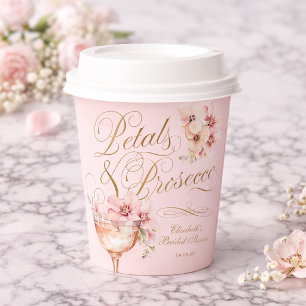 Gobelets En Papier Fleurs de Pétale Rose et Bridal Shower Prosecco
