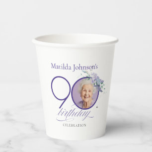 Gobelets En Papier Fleurs de photo personnalisées Violet 90e annivers