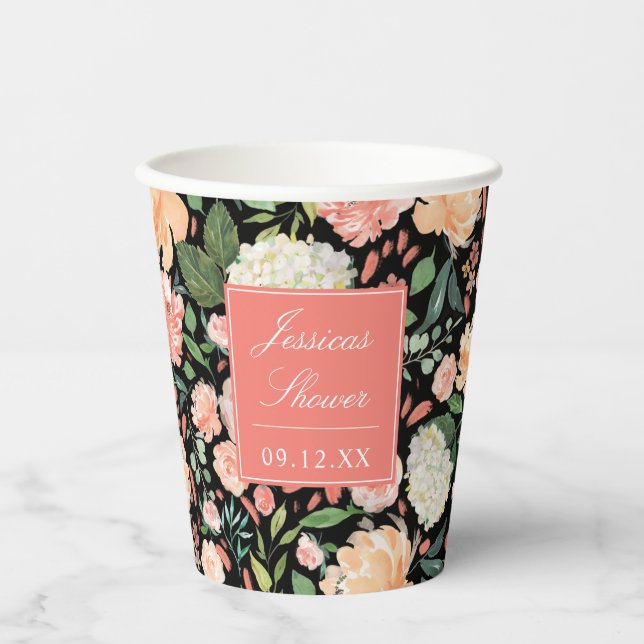 Gobelets En Papier Fleurs de teinte rose printanière pour une douche  (Recto)