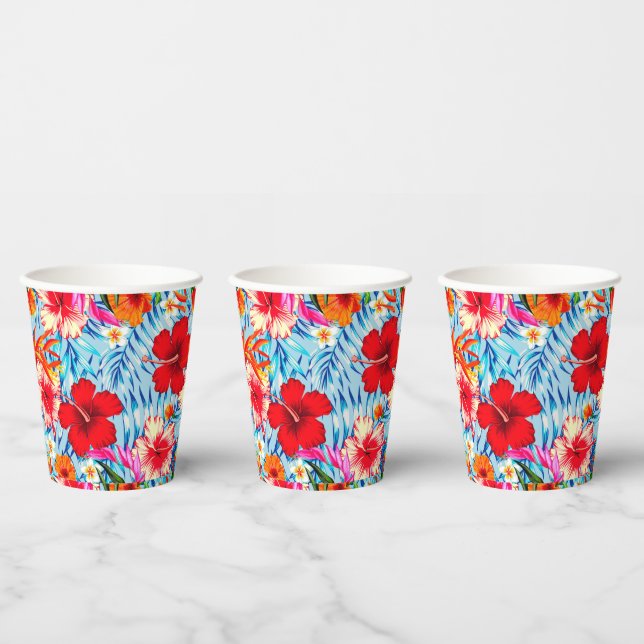 Gobelets En Papier fleurs d'hibiscus bleu tropical (Multi)