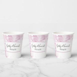 Gobelets En Papier Fleurs d'hortensia rose pâle aquarelle mariage 