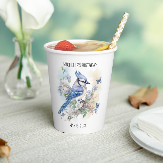 Gobelets En Papier Fleurs d'oiseaux de Jay bleu printemps Anniversair (Insitu)