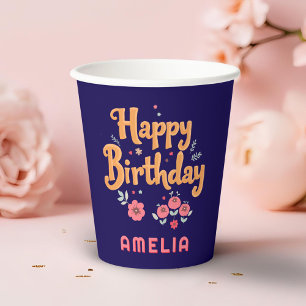 Gobelets En Papier Fleurs florales Bonne manipulation d'anniversaire