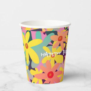 Gobelets En Papier Fleurs jaunes, roses et oranges