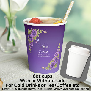 Gobelets En Papier Fleurs mauves violettes et Mariage blanc 8oz